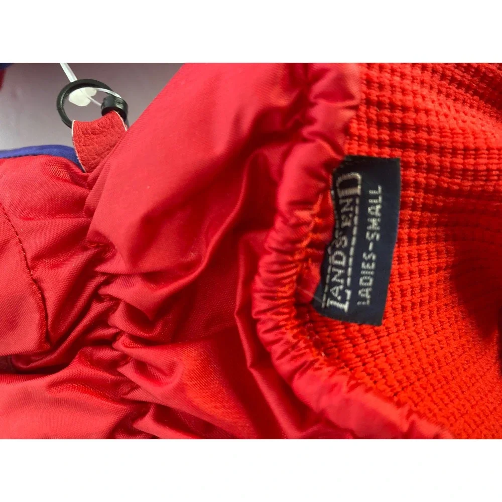 Lands' End Ski Gloves Womens Small Red Blue New Vintage Thinsulate Leather Palm